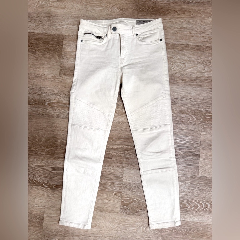All Saints Biker Cropped Skinny Moto Jeans in White W29